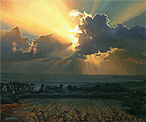 Sunburst Behind Clouds Original Oil Painting on Canvas